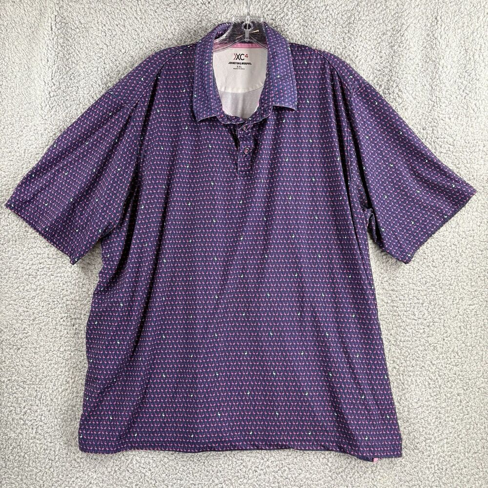 Johnston Murphy POLO Men 2XL XXL Blue Flamingo Stretch Geometric Performance XC4